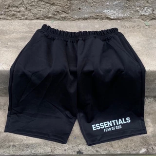 QUẦN Short ESSENTIALS Fear of God lưng thun Nam Nữ, chất vải Poly 2 da, quần đùi thể thao, lửng cộc ngắn đen - Hàng mới