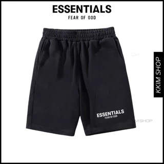 QUẦN Short ESSENTIALS Fear of God lưng thun Nam Nữ, chất vải Poly 2 da, quần đùi thể thao, lửng cộc ngắn đen - Hàng mới