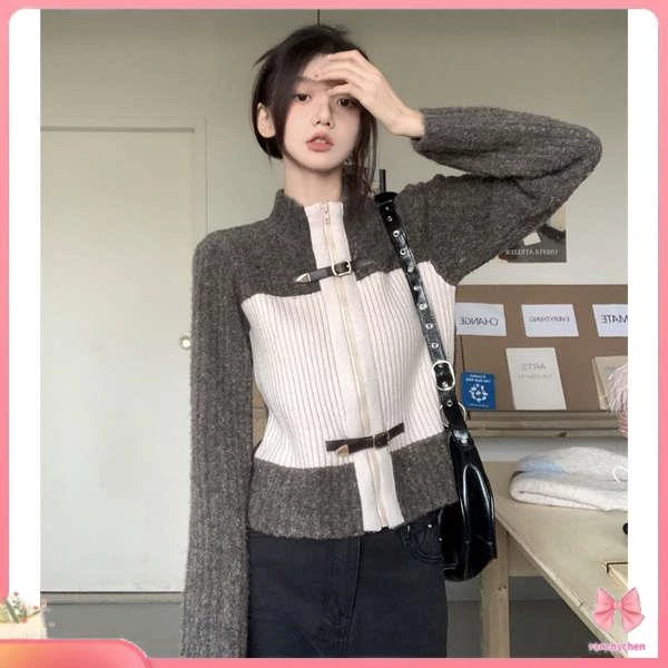 Áo Khoác cardigan Dệt Kim Phối Khóa Kéo Thời Trang Cho Nữ