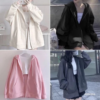 Áo Khoác Nỉ Zip Mũ 2 Lớp Khóa Kéo Form Rộng Nam Nữ Unisex --- Áo Khoác Nỉ Trơn