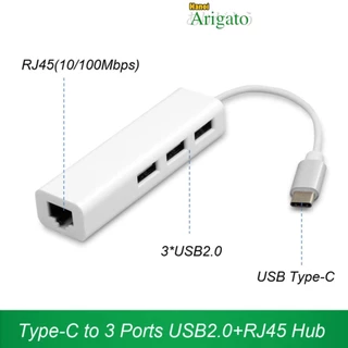 Cáp chuyển TypeC ra Lan RJ45 & 3 Usb 2.0 Tốc độ cao, không cần cài đặt