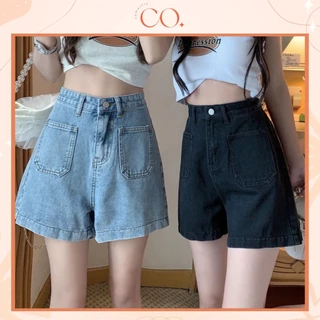 Quần shorts cạp cap phong cách, quần short ống rộng túi trước_C12