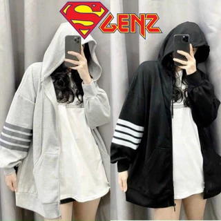 Áo hoodie nỉ khoá mũ 4 sọc in tay SUPPERGENZ