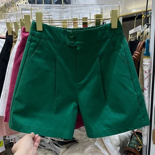 Jiashucheng Quần Short Kaki cotton Nguyên Chất Dáng Chữ a Lưng Cao Ôm Dáng Thời Trang Mùa Hè Cho Nữ