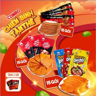 Combo Chiến Binh Tận Thế: 15 Gói Snack Nem Nướng Phên+ 15 Gói Snack Cá Hồi Nướng+ 15 Snack Dải Bò Chay, Tặng 2  Hũ sũa c