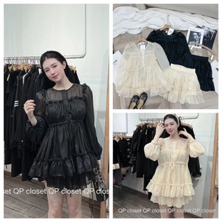 𝗩𝗶𝗱𝗲𝗼 𝗔̉𝗻𝗵 𝗧𝗵𝗮̣̂𝘁 ✔  SET TƠ ÁO BABYDOLL VIỀN BÈO MIX phần chân váy  💃💃 Chuẩn hàng QC