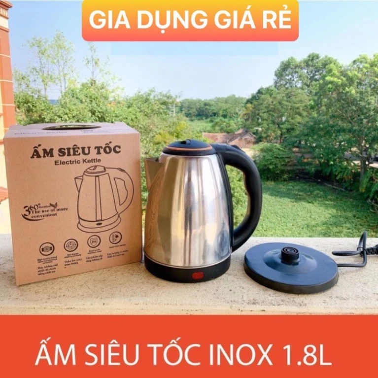 Ấm siêu tốc inox đun sôi cực nhanh 1.8L Electric Kettle siêu sale