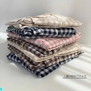 Muji Bộ Đồ Ngủ Áo Tay Dài Và Quần Dài Hai Lớp Không Đường May Bằng cotton Nguyên Chất Dành Cho Nữ