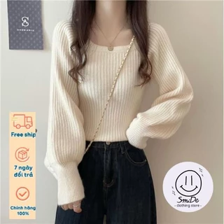 Áo Len Kiểu, Áo Sweater Dệt Kim Tay Dài Cổ Vuông Chất Len Mềm Mịn Thời Trang Nữ Hàn Quốc Hàng Qccc | Smide Clothing