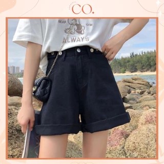 Quần short jean nữ ống rộng lưng cao, quần đùi bò kaki sắn gấu ulzzang C3