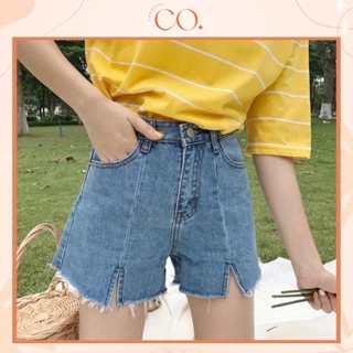 Quần Short Jean Cạp Cao Ống Rộng Xẻ Gấu_c14