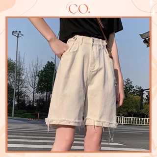 Quần short kaki nữ cạp cao ống rộng, quần sooc đùi nữ lưng cao tua gấu lưng cao ulzzang phong cách Hàn Quốc C21