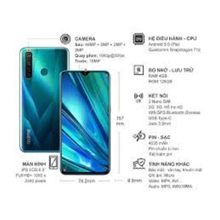 điện thoại Realme 5 Pro 2sim Chính Hãng ram 8G/256G, Màn hình:IPS LCD, 6.3", Full HD+, CPU: Snapdragon 712 8 nhân GGS 03