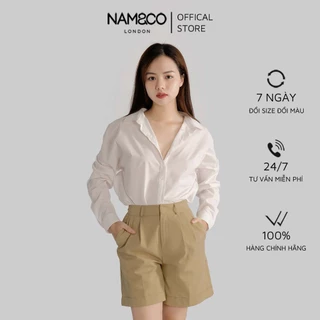 Quần short cạp cao nữ Namandco Có túi 2 bên vải mềm mại năng động S M L XL trắng, navy, camel NT0146