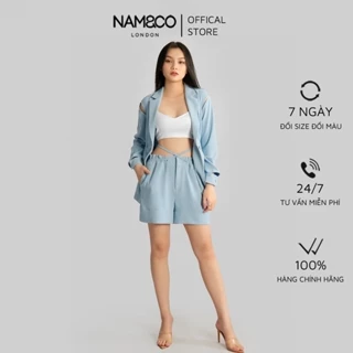 Set đồ nữ áo blazer xẻ + quần short Namandco thiết kế trẻ trung năng động màu xanh, trắng NJ0095 NT0095