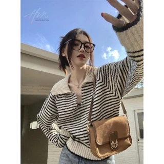 Áo sweater Cổ polo Dáng Rộng Thời Trang Thu Đông Cho Nữ