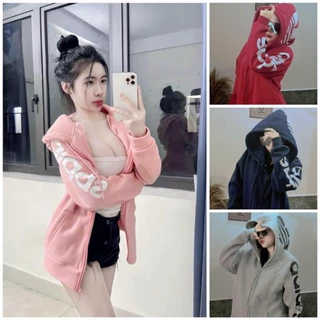 [Hàng Hot] Áo Khoác Nỉ Mũ Unisex Tay Bồng In Chữ Tay Dáng Rộng Hàn Quốc