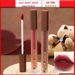 Son kem lì Pink Coco tone đỏ nâu đất mềm mịn môi lâu trôi chống nước dưỡng ẩm SHEMIN