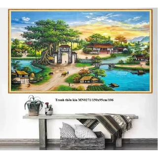 MỚI [THÊU KÍN] Tranh thêu chữ thập phong cảnh làng quê MN0271(150x95cm)