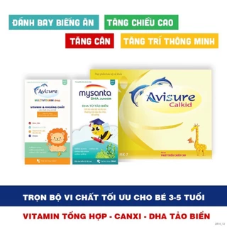 Bộ ba canxi Avisure Calkid - Multivitamin - DHA không tanh từ tảo cho bé cao lớn, khoẻ mạnh, thông minh - Chính Hãng