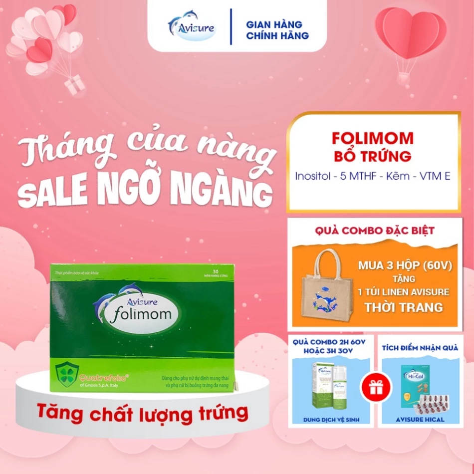 Avisure Folimom 5-MTHF hỗ trợ bổ trứng cho phụ nữ chuẩn bị mang thai hộp 30 viên - Chính Hãng