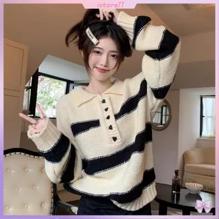 Áo sweater Dáng Rộng Kẻ Sọc Kiểu retro Cá Tính Cho Nữ