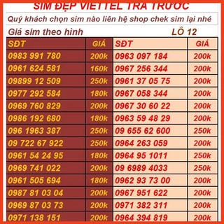 SIM VIETTEL SỐ ĐẸP 09 TỰ CHON -SIM CHƯA KÍCH