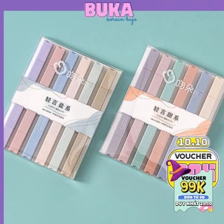 Set 6 bút highlight  2 đầu Bút đánh dấu, bút nhớ màu pastel văn phòng phẩm BUKA