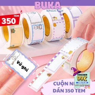 Cuộn sticker Buka Cuộn 350 nhãn dãn ghi tiêu đề, nhãn vở, tem dán chai lọ nhiều mẫu