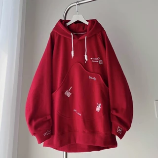 Áo hoodie IMVELY - Áo khoác nữ chất vải nỉ ngoại dày dặn phối TÚI LẠ form rộng có 4 màu lựa chọn