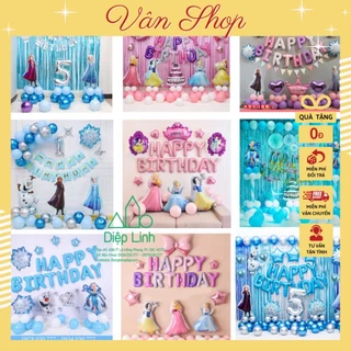 (SET Y HÌNH) Set trang trí sinh nhật thôi nôi đầy tháng chủ đề bé gái, set công chúa elsa, công chúa bạch tuyết