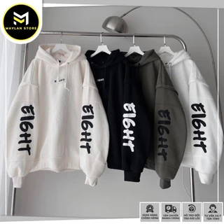 Áo khoác hoodie EIGHT xanh rêu form rộng chống nắng vải nỉ lót bông nam nữ unisex mùa hè SHOP MAYLAN