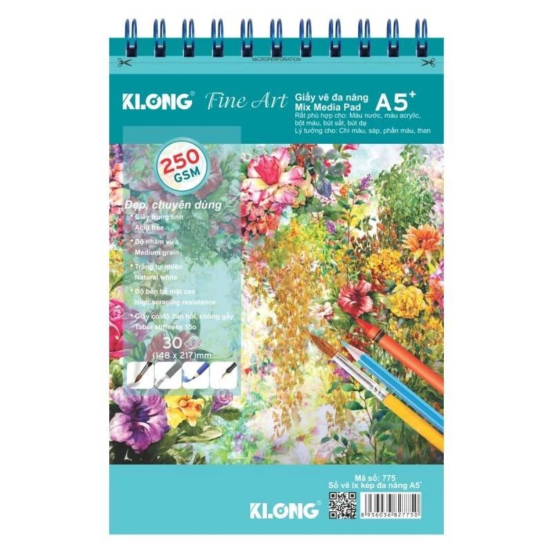 Sổ vẽ đa năng cao cấp KLONG A5+ 30 tờ 250GSM; MS: 775 /.