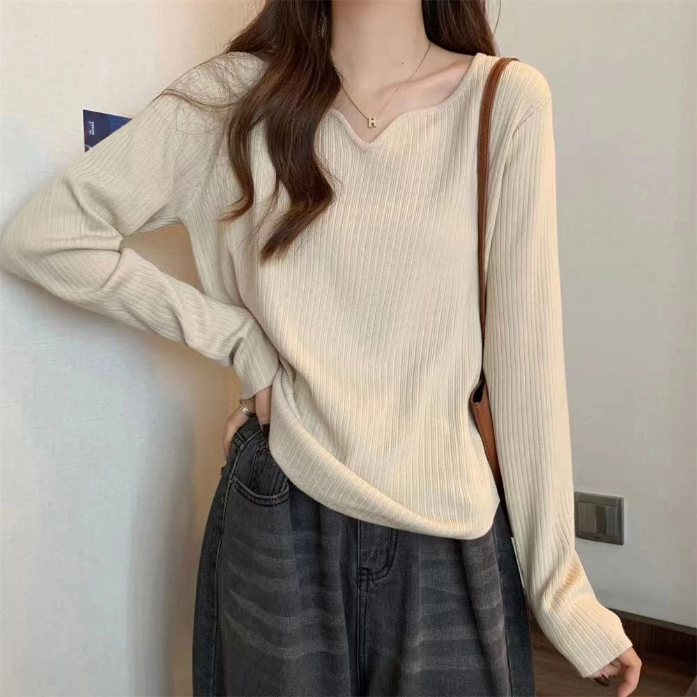 [ ẢNH TỰ CHỤP] Áo thun HAMEN dài tay cổ chữ V che bụng, phong cách Hàn Quốc thời trang thu đông nữ.