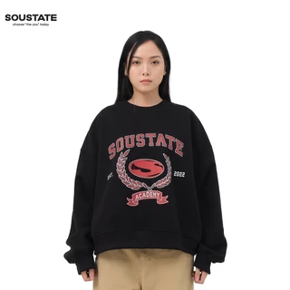 Áo Sweater Boxy Academy 100% Nỉ Bông (Đen) - SOUSTATE Chính Hãng