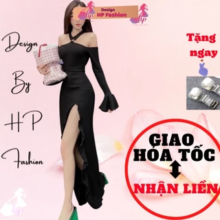 Đầm body xẻ tà, váy yếm tay loa dáng dài  sang chảnh tôn dáng kiểu hàn quốc VD302