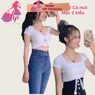 Áo kiểu croptop nữ đẹp ôm body tay ngắn cổ tròn đan dây hở lưng cực dễ thương mẫu mới thời trang 2021-A23