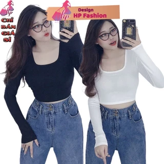 Áo kiểu croptop nữ đẹp ôm body tay dài cổ vuông thun lụa mỏng nhẹ dễ thương mẫu mới thời trang - áo lụa A43