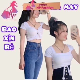 Áo kiểu croptop nữ đẹp ôm body tay ngắn cổ V thắt nơ ngực phong cách hàn quốc cực dễ thương mẫu mới thời trang A23