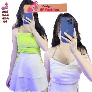 Áo hai dây nữ croptop đẹp ôm body rút eo phối xích cực dễ thương mẫu mới thời trang 2021 phong cách hàn-A24