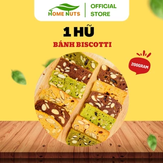 Hũ bánh biscotti dinh dưỡng gồm bột nguyên cám, hạt hạnh nhân, hạt điều, bí xanh và nho, ăn sáng, ăn vặt healthy