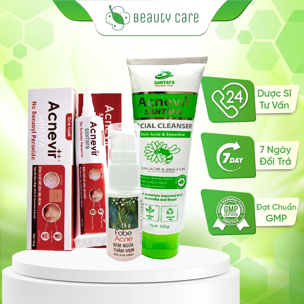 Combo Chăm Sóc Da Mụn Đầu Đen Da Nhờn gồm Sữa Rửa Mặt 100gram + Kem Chấm Thâm Mụn Fobe Acne 15g + Kem Mụn Đỏ 15gr