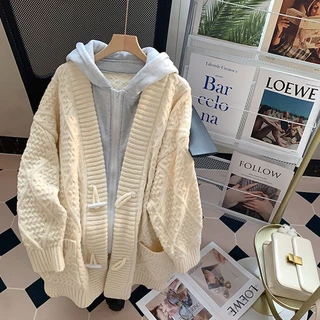 Áo Khoác Cardigan Giả Hai Lớp Có Mũ Trùm Dáng Rộng Thời Trang Xuân Thu Phong Cách Mới Cho Nữ