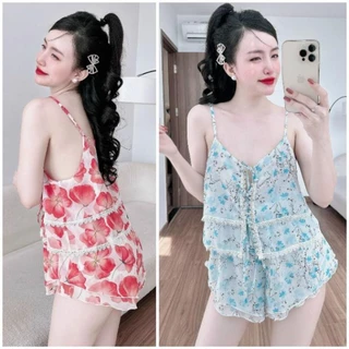 Đồ ngủ gợi cảm pyjama 2 dây quần đùi xinh xắn Lụa mềm mặc mát