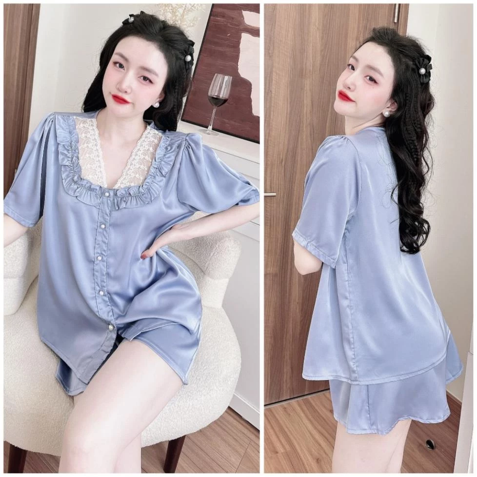 Đồ bộ nữ pyjama BIGSIZE Mẫu tiểu thư nút ngọc, quần có túi sang xịn, chất lụa Latin quảng châu cao cấp