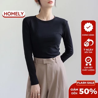 Áo Thun Nữ Homely Cotton Dài Tay Cổ Tròn Thu Đông U.N Thấm Hút Mồ Hôi Kiểu Dáng Cơ Bản