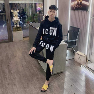 Bộ thể thao,Set thời trang thu đông mũ chùm Dsquared2 icon vẩy sơn -Hoodie Icon phong cách cháy phố 2023