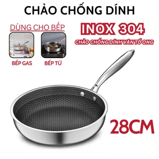 Chảo chống dính vân tổ ong chất liệu inox 304 đường kính 28cm dùng cho mọi loại bếp, chống xước chống gỉ 2023