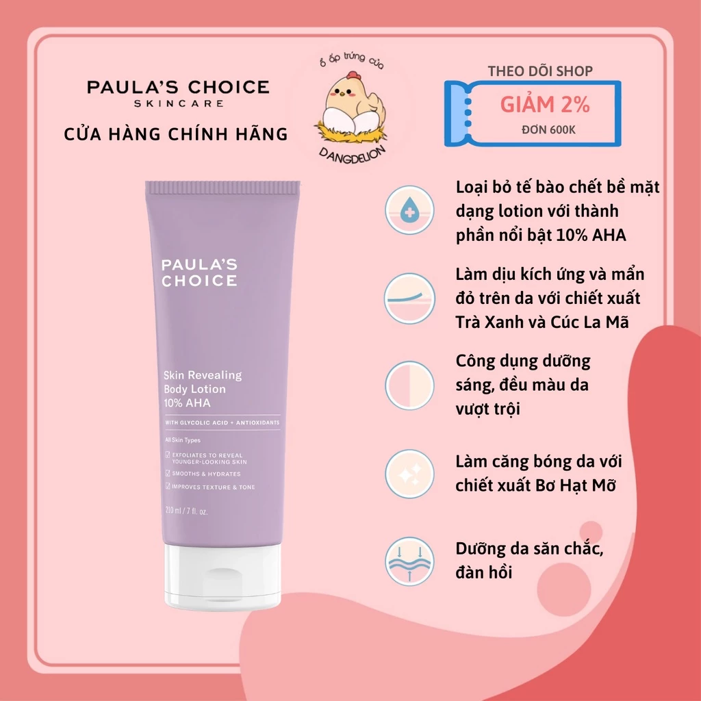 Kem dưỡng thể làm sáng da chứa 10% AHA Paula's Choice Skin Revealing Body Lotion 210ml