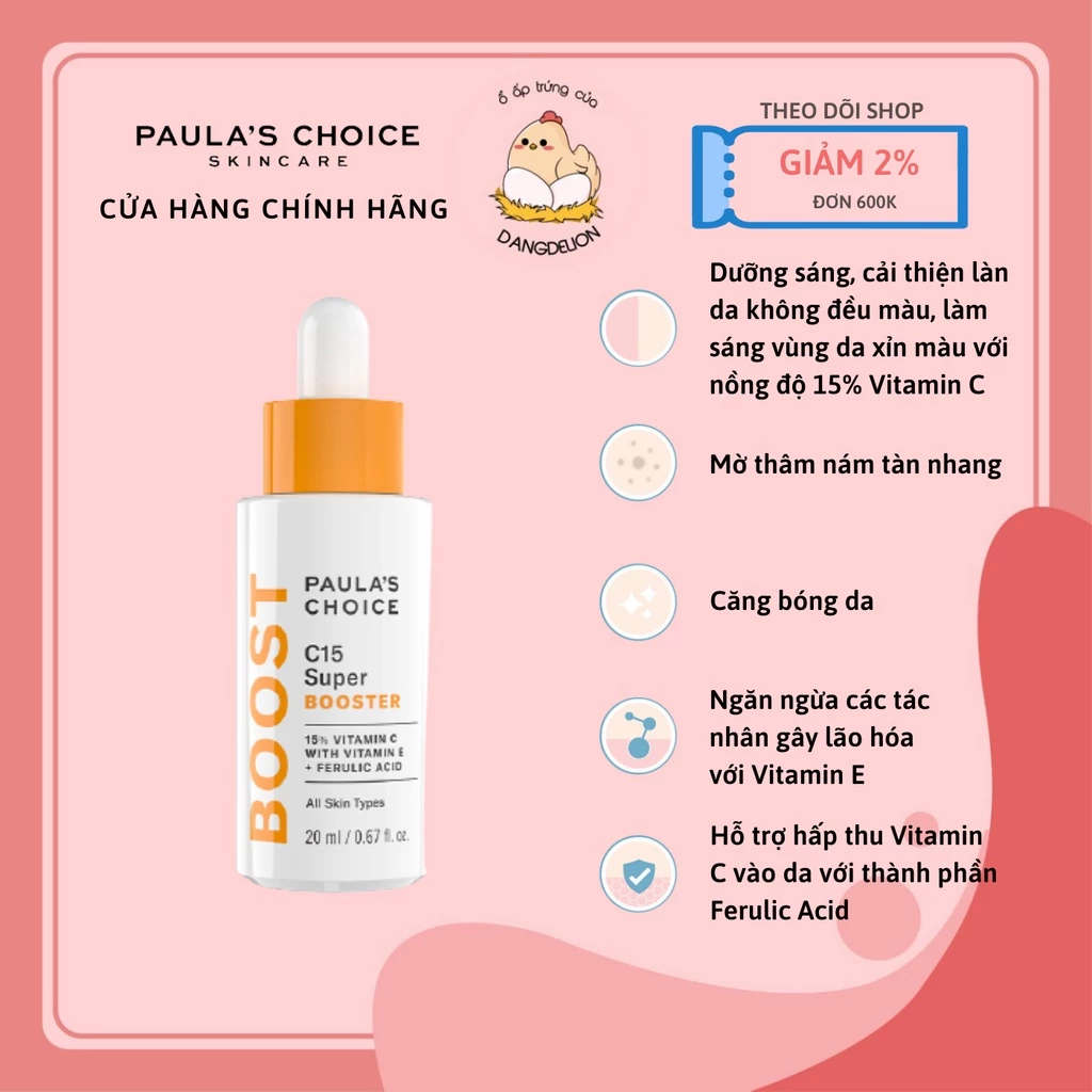 Tinh chất tăng cường làm sáng da ngăn ngừa lão hóa chứa Vitamin C Paula's Choice C15 Super Booster 20ml